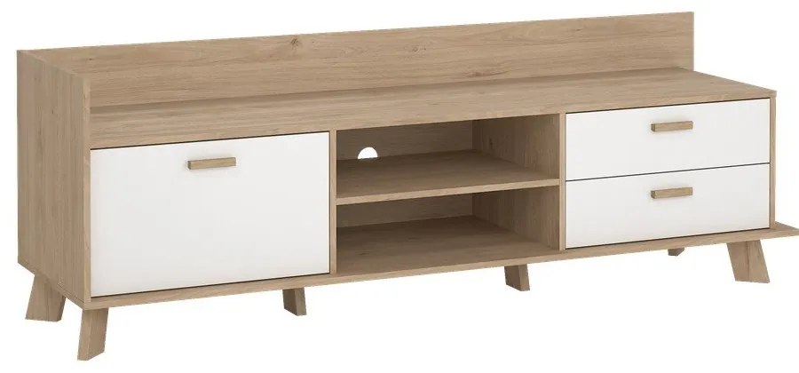 Comodă TV albă-în culoare naturală cu aspect de lemn de stejar 182x62x51 cm Ikast – Tvilum