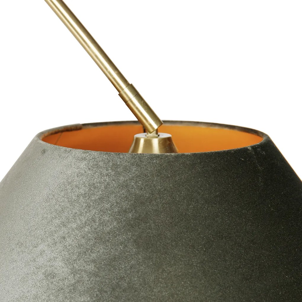 Booglamp messing met zwart met dubbele velours kap groen - XXL