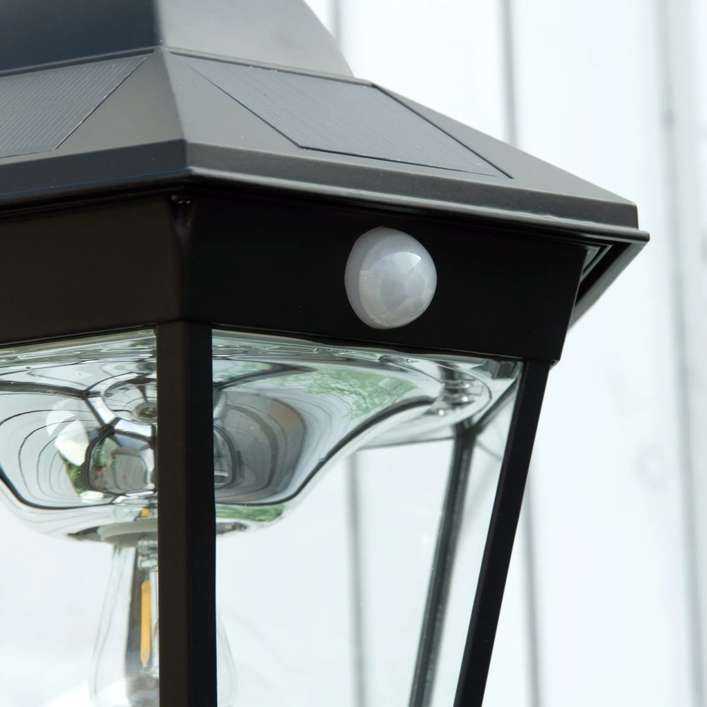 Outsunny Stâlp Solar de Grădină cu Lumină LED și Senzor de Mișcare, Negru | Aosom Romania