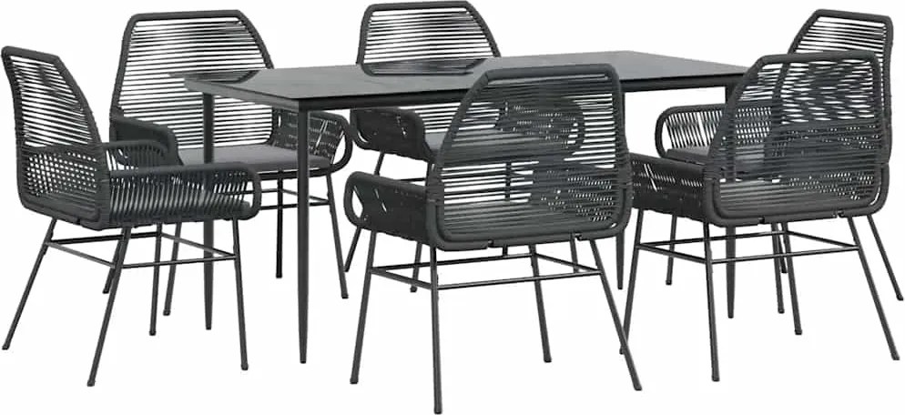 vidaXL Set de sufragerie de grădină 7 piese neagră sticlă polirattan