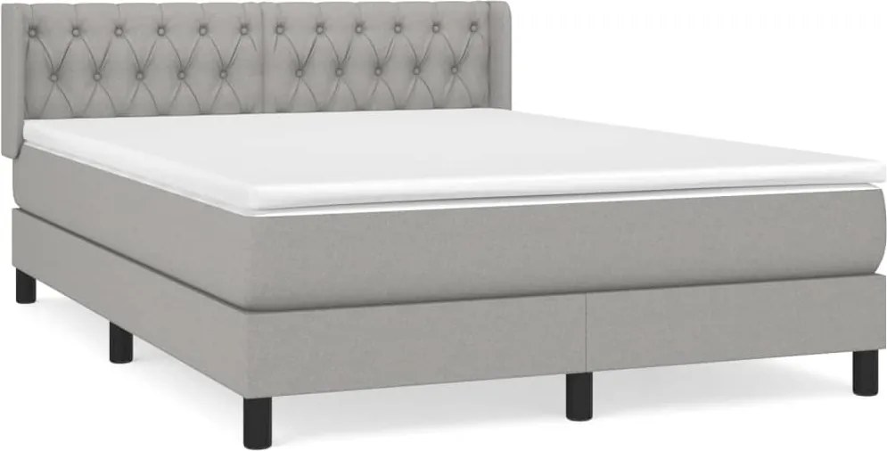 vidaXL Pat box spring cu saltea, gri deschis, 140x190 cm, textil