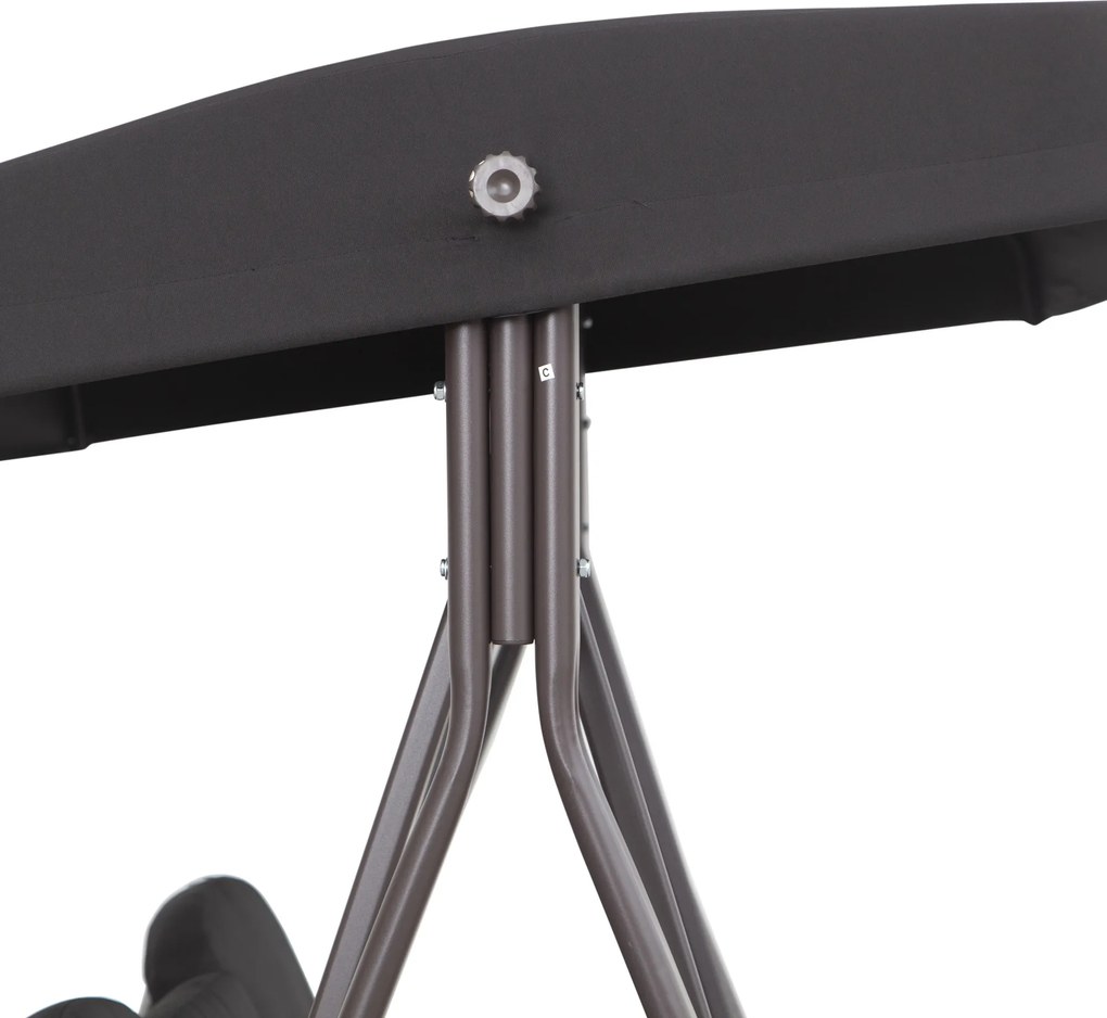 Outsunny Balansoar tip Hollywood pentru 3 persoane, copertină reglabilă, cadru metalic, maro+negru, 116 x 206 x 183cm | Aosom Romania