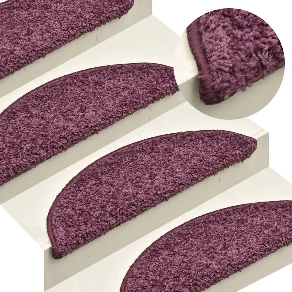 vidaXL Covorașe pentru scări, 15 buc., 65x21x4 cm, violet închis, semirotunde, mari