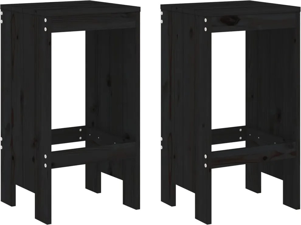 vidaXL Taburete de bar, 2 buc., negru, 40x36x75 cm, lemn masiv de pin
