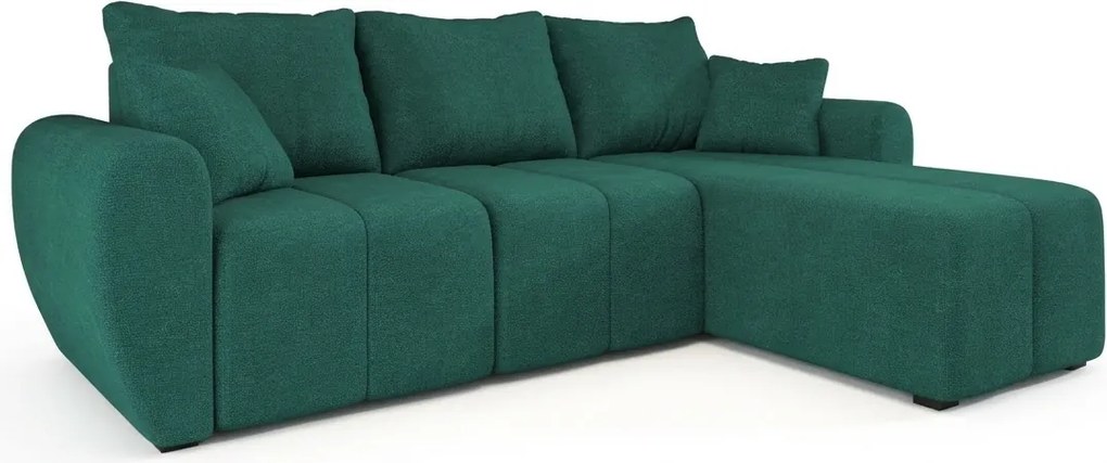 OFERTA Set canapea extensibilă reversibilă în formă de L SEVIO 246x145 cm, verde flacon + 2 perne GRATUIT II. calitate