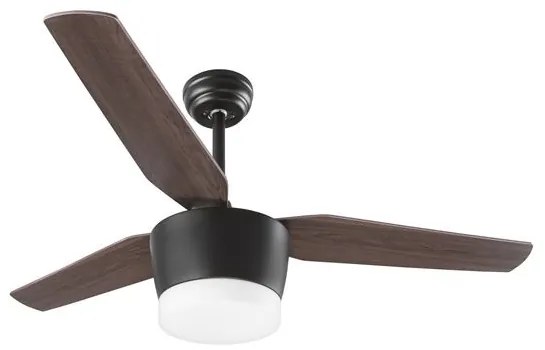 Lustra LED cu ventilator si telecomanda design modern Monsoon stejar
