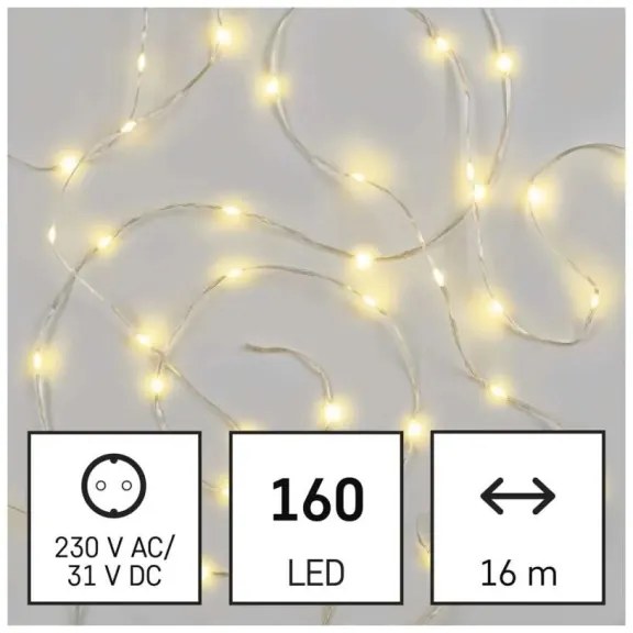 Ghirlandă LED pentru exterior, 160 LED/21 m, IP44, alb cald