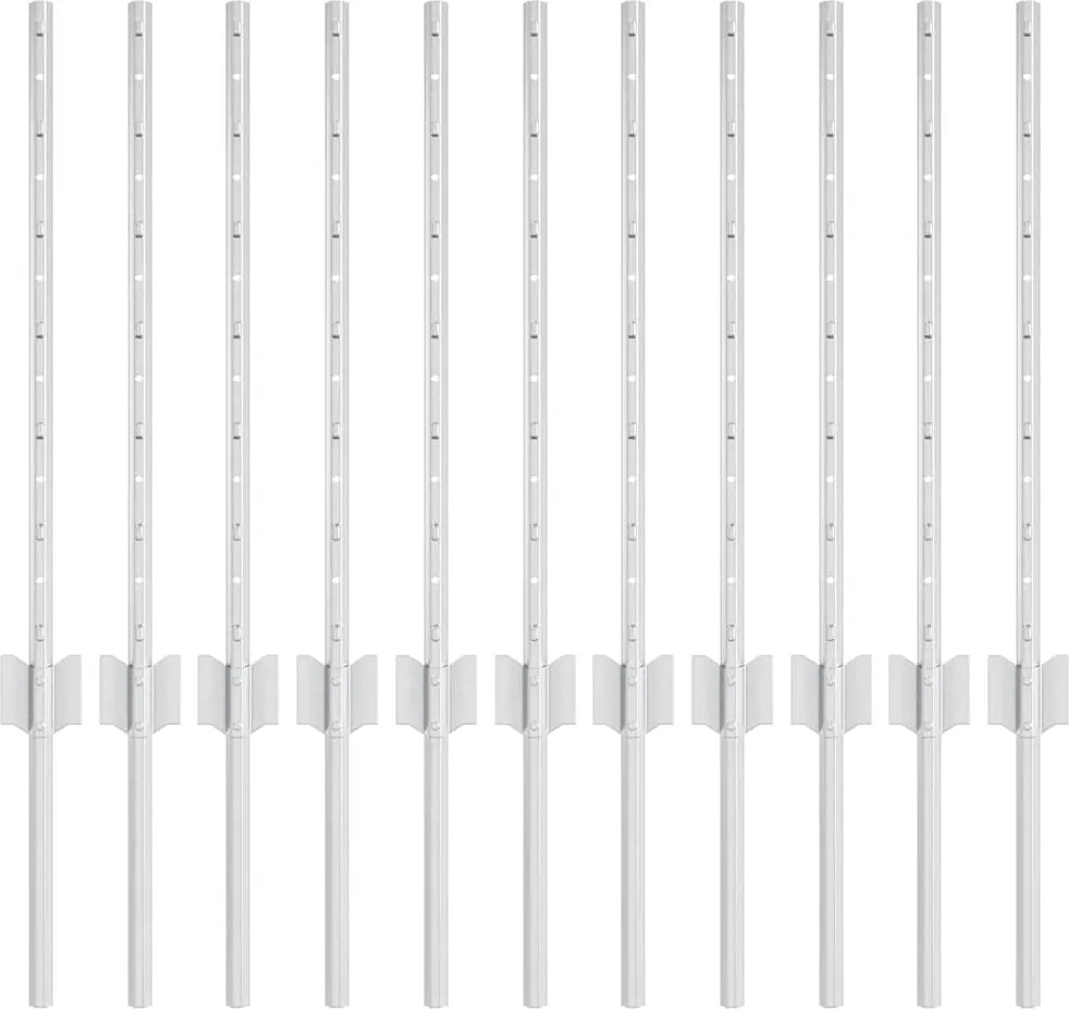 vidaXL Stâlp de gard. 11 pcs Argintiu 60 cm Oțel