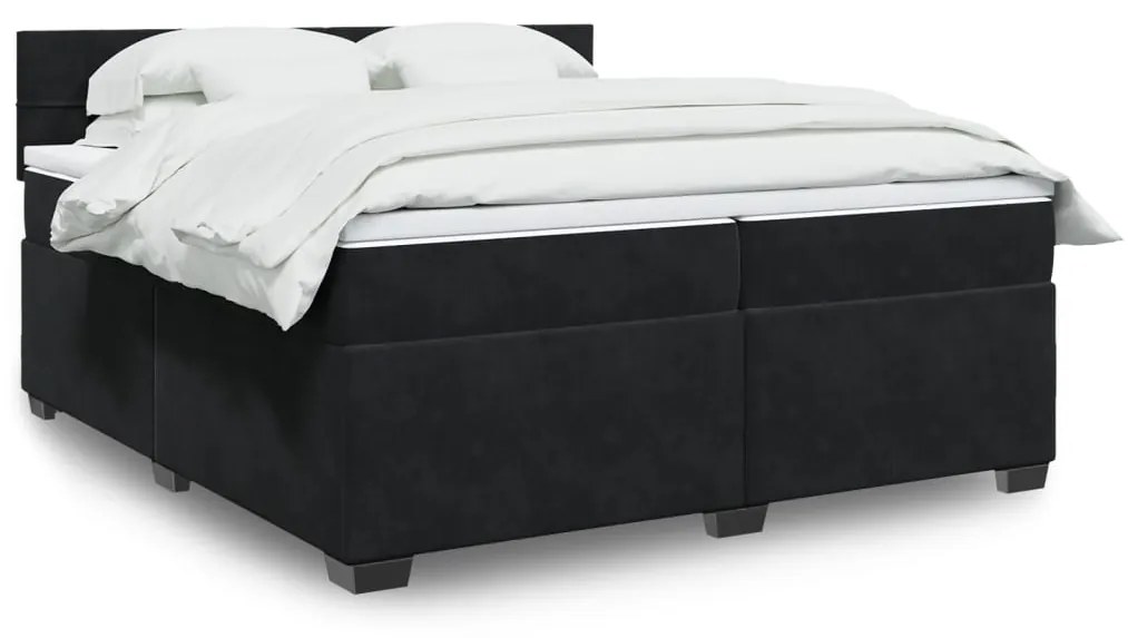 3286404 vidaXL Pat box spring cu saltea, negru, 200x200 cm, catifea