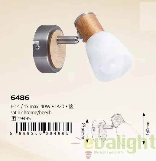 Aplica de perete cu lemn de fag, finisaj crom/fag, Gavin 6486 RX