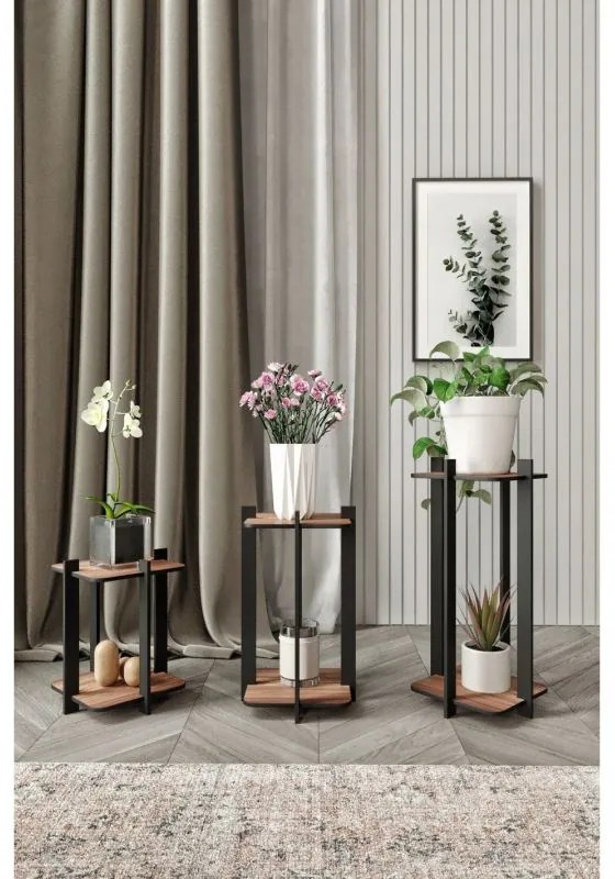 Stand din lemn pentru plante Patrat Biroul Flori - Nuc