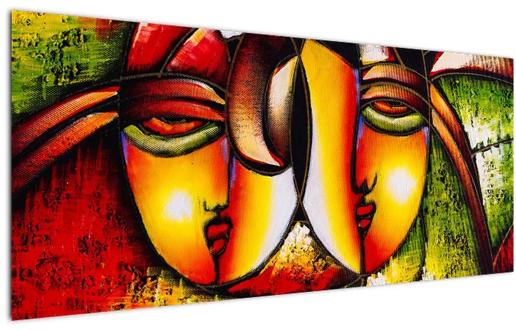Tablou - Pictură în ulei, chipuri abstracte (120x50 cm)