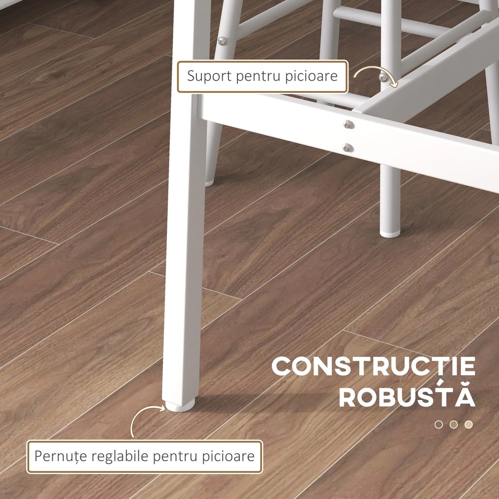 HOMCOM Set masă înaltă de bar + 2 scaune cu structură din oțel și blat cu aspect de lemn natural, pentru 2 persoane, alb | Aosom Romania