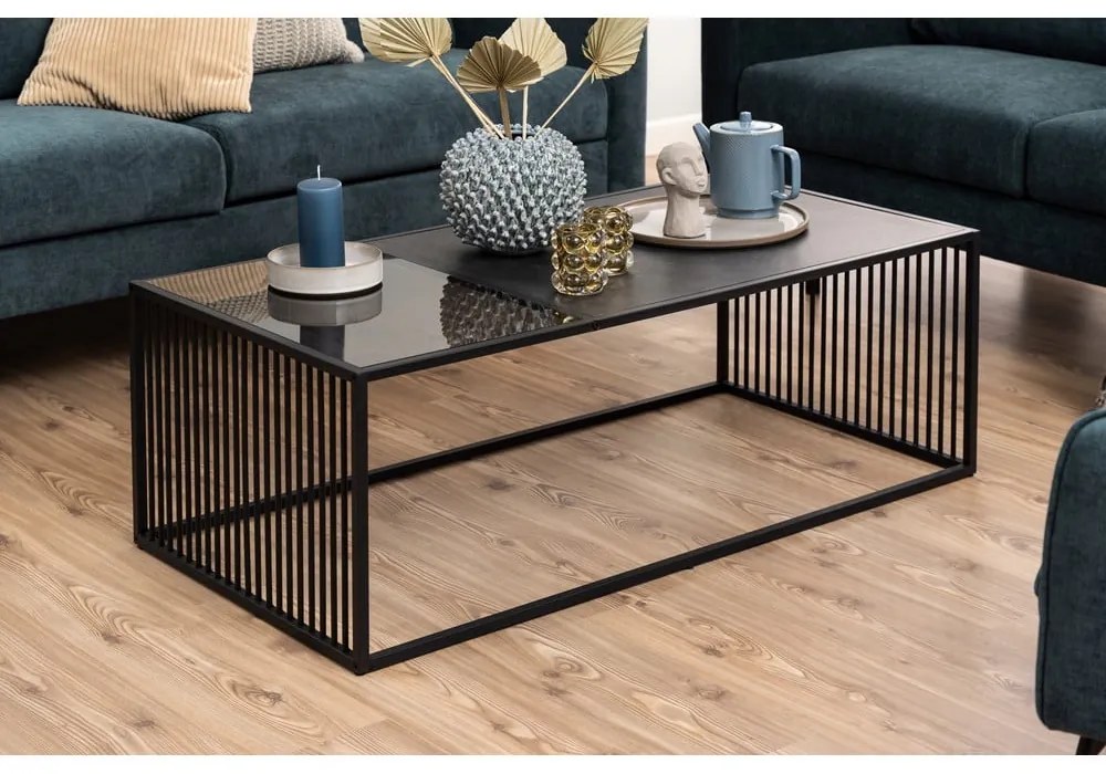 Măsuță de cafea neagră cu blat din sticlă 60x120 cm Strington – Actona