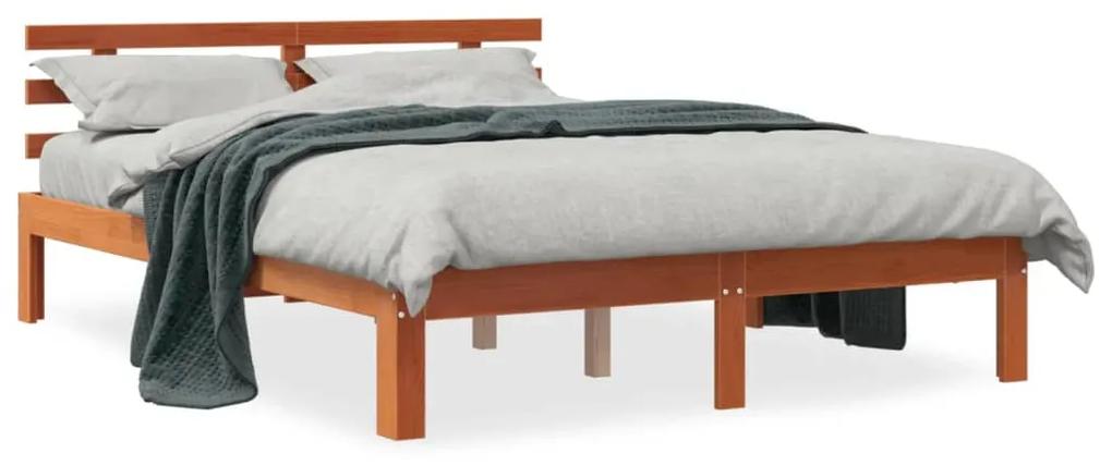 844270 vidaXL Cadru de pat cu tăblie, maro ceruit, 140x190 cm, lemn masiv pin