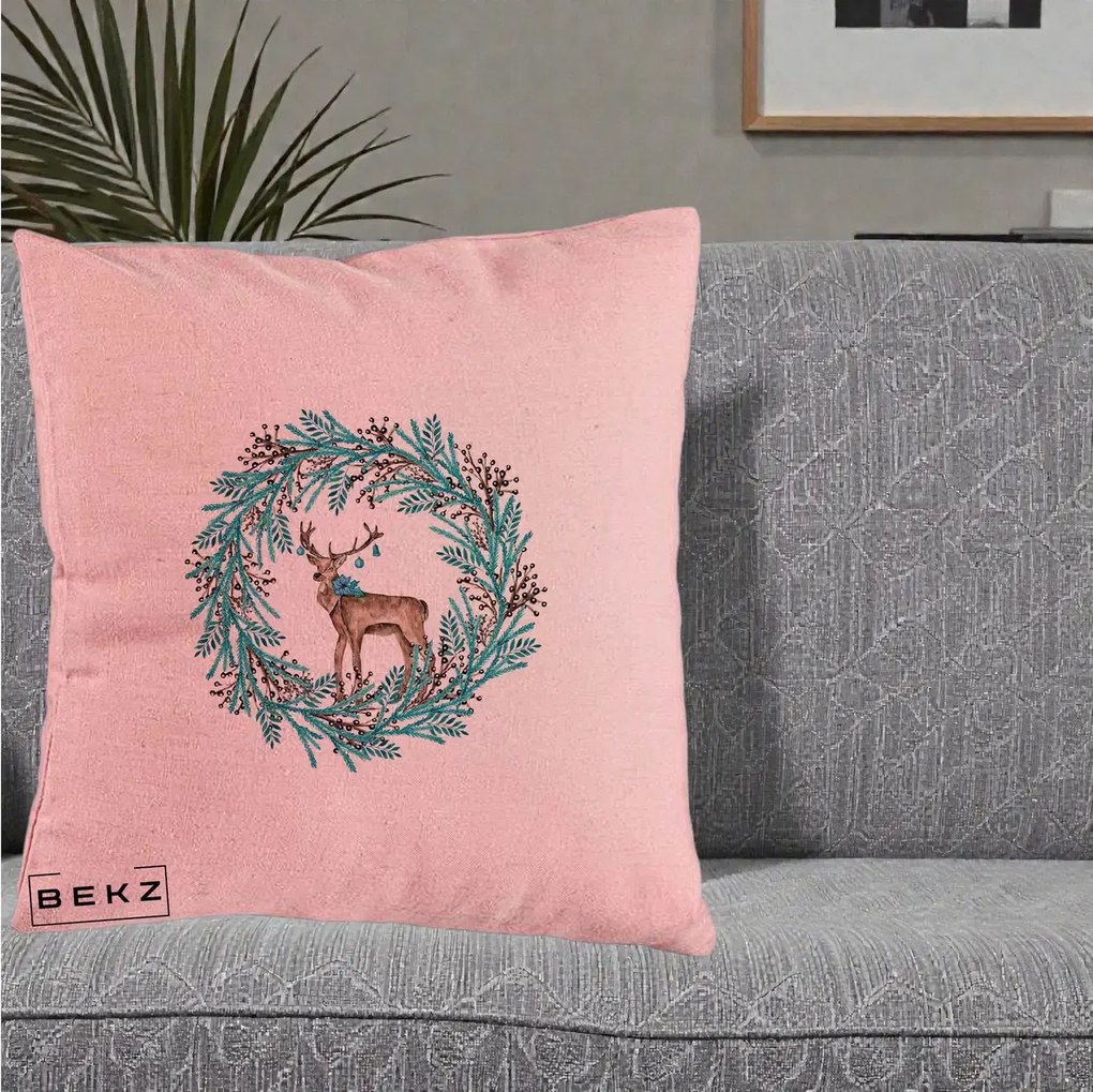 Perna Decorativa Coroana Turcoaz cu Ren, 40x40 cm, Roz, Husa Detasabila, Perna Inclusa, BEKZ®