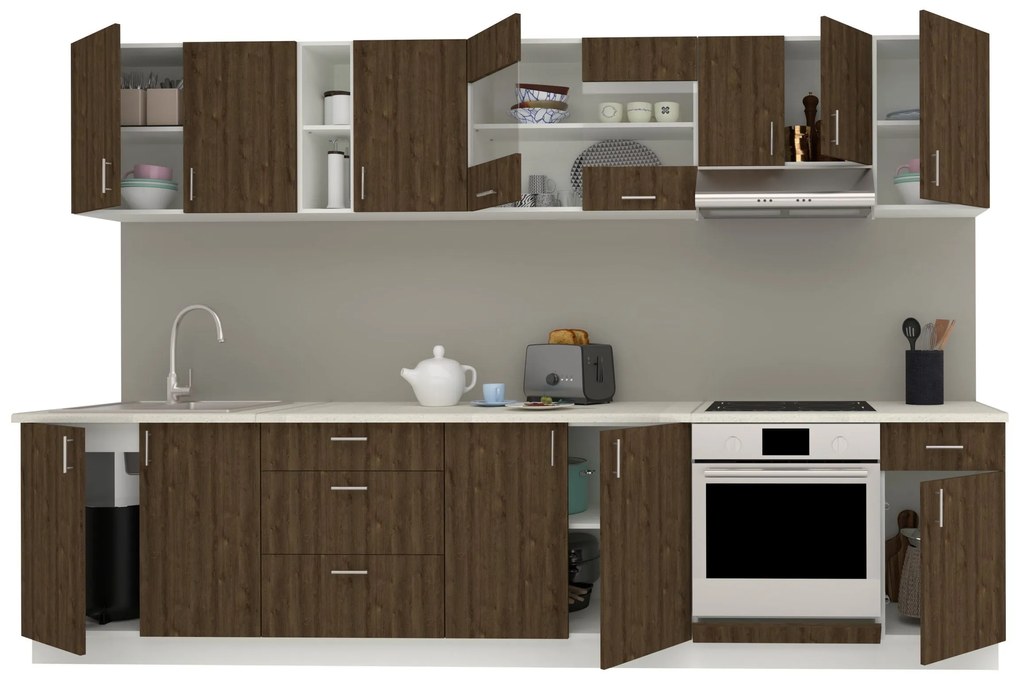 Set Bucatarie Karo V28, Stejar Bronz/Alb, Blat Thermo 28 mm, L 320 cm