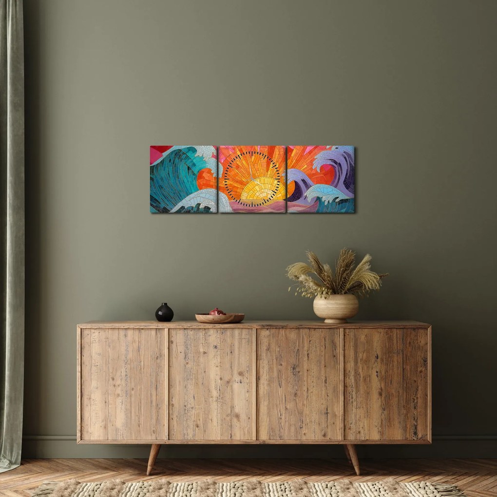 Tablou - Mozaic de valuri (cu ceas) (90x30 cm)