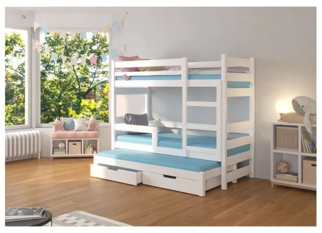Pat Supraetajat 3 Persoane Cu Saltea KARLO Alb 80x180cm
