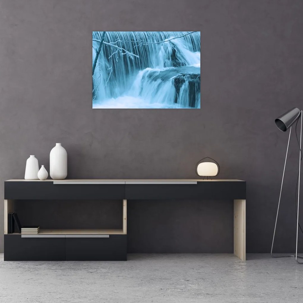 Tablou pe sticlă - cascadele închețate (70x50 cm)