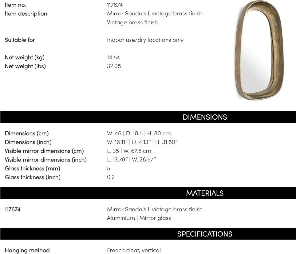 Oglinda decorativa design LUX Sandals L, alama antic