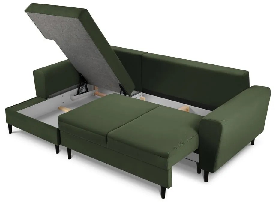 Colțar extensibil cu tapițerie reiată și șezlong pe partea stângă Micadoni Home Moghan, verde