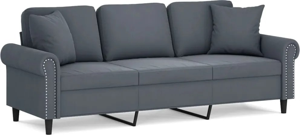 vidaXL Canapea cu 3 locuri cu pernuțe, gri închis, 180 cm, catifea
