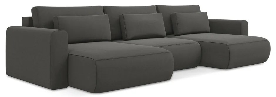 Colțar gri închis extensibil/cu spațiu de depozitare cu tapițerie din catifea (în formă de "U") Kapua – Makamii