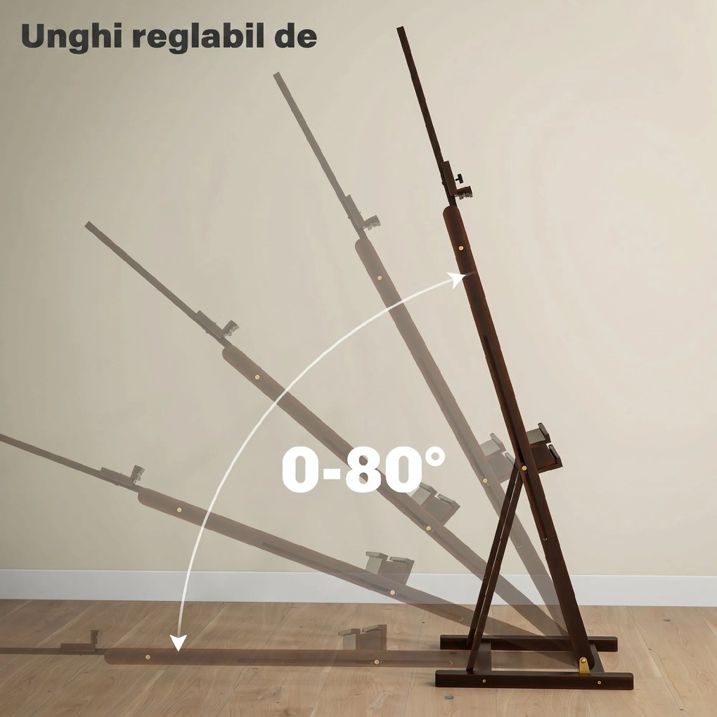 HOMCOM Șevalet pentru Pictori Reglabil din Lemn de Fag cu Compartiment, 53x50,5x171-230cm | Aosom Romania
