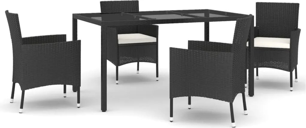 vidaXL Set mobilier de grădină cu perne, 5 piese, negru, poliratan