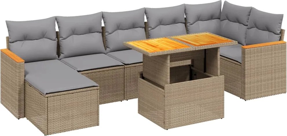 vidaXL Set canapele de grădină, 8 piese, cu perne, bej, poliratan