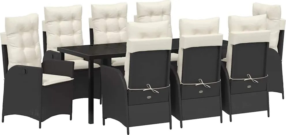 vidaXL Set de masă pentru grădină cu pernă 9 pcs Negru poliratan