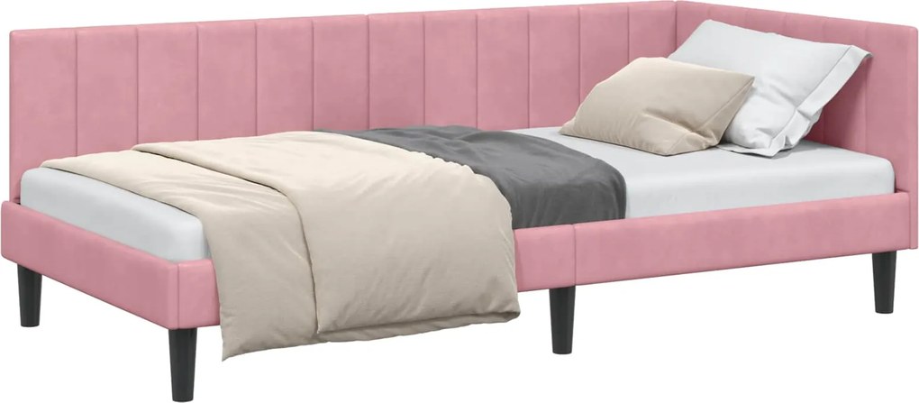 vidaXL Cadru de pat colțar cu headboard Roz 100 cm x 200 cm Catifea