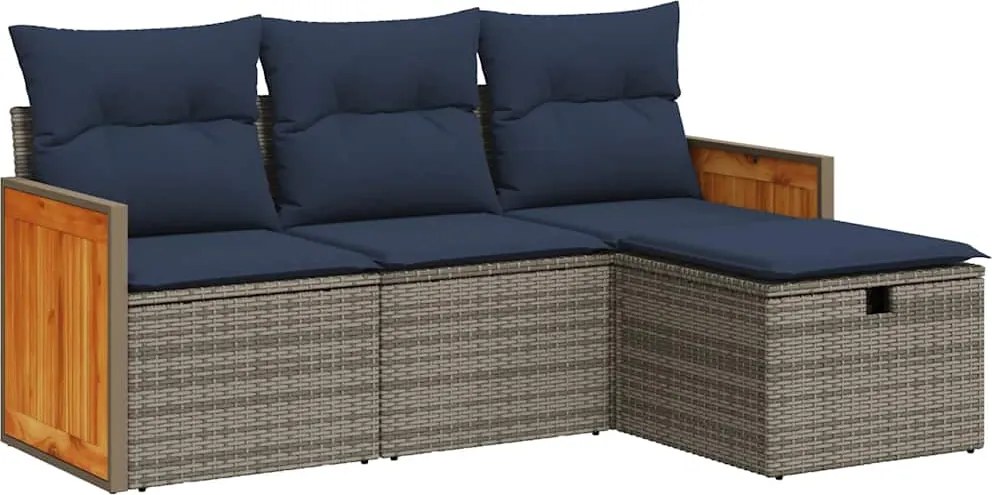 vidaXL Set canapea de grădină cu perne, 4 piese, gri, poliratan