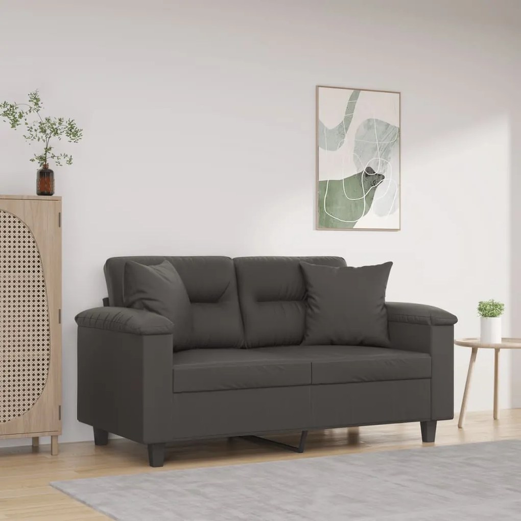 3153296 vidaXL Canapea cu 2 locuri, perne&pernuțe gri 120 cm piele ecologică