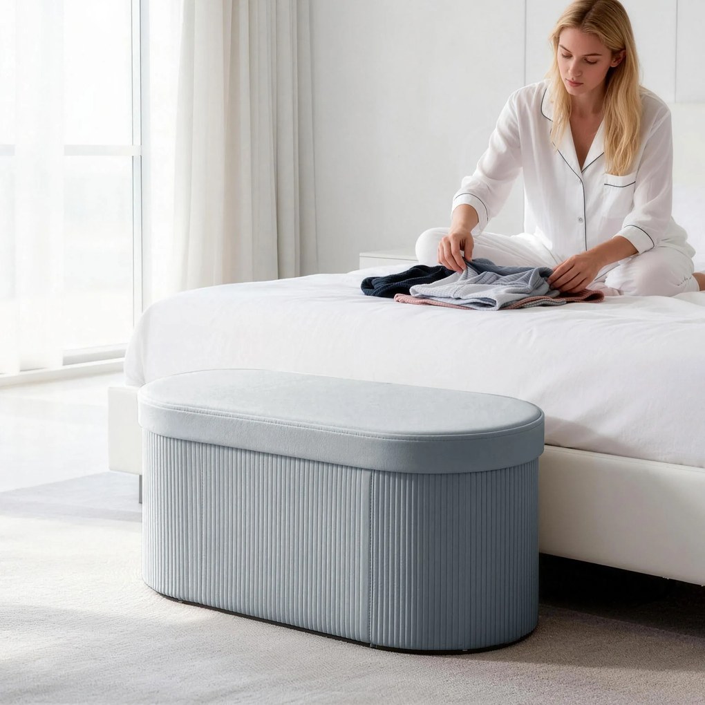 HOMCOM Taburet Pliabil cu Spațiu de Depozitare, Bancă Modernă Tapițată cu Catifea, Suport pentru Picioare cu Compartiment de 72L pentru Living și Dormitor, 76x38x35 cm, Gri Închis | Aosom Romania