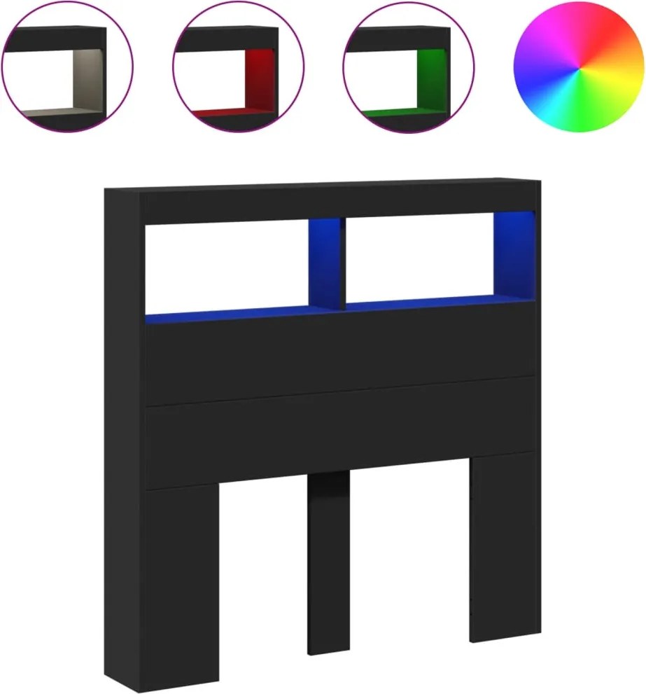 vidaXL Tăblie cu dulap și LED, negru, 100x17x102 cm