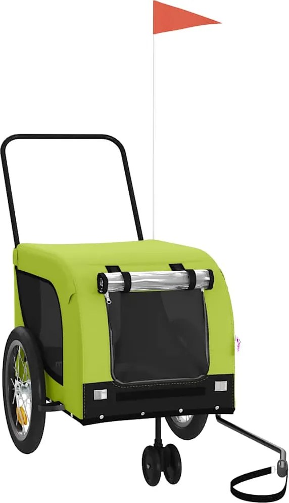 vidaXL Remorcă bicicletă animale companie, verde/negru, oxford/fier