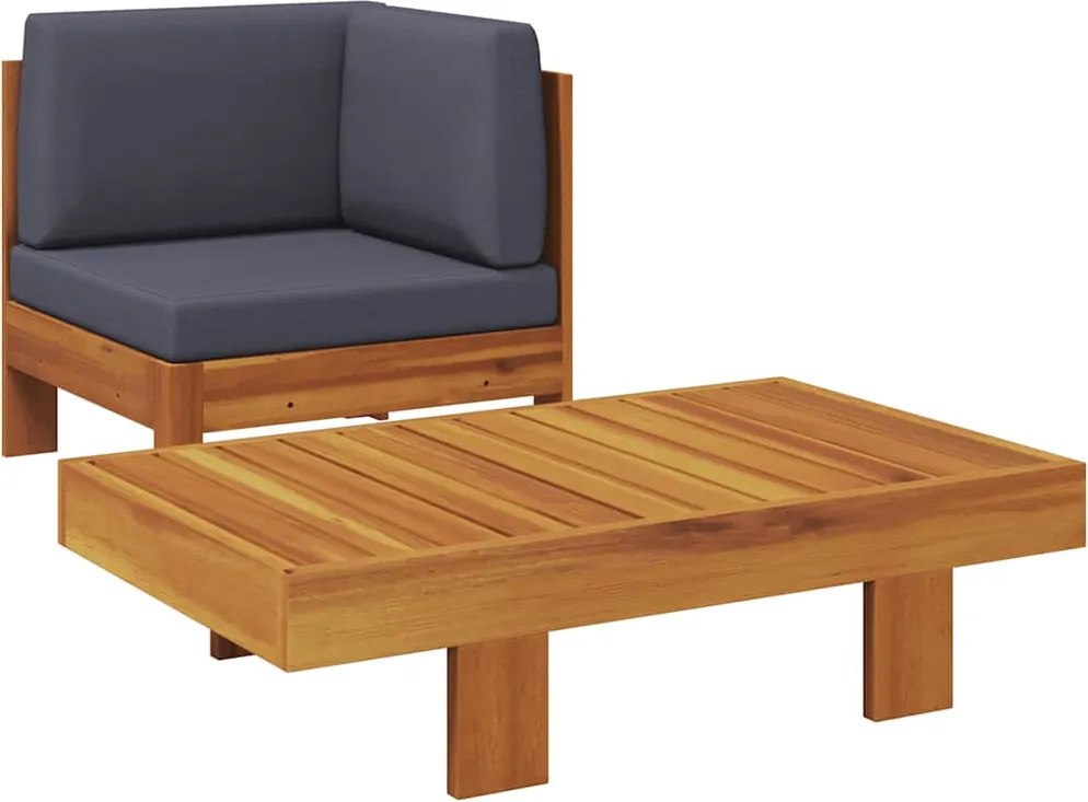vidaXL Set mobilier grădină perne gri închis, 2 piese, lemn acacia