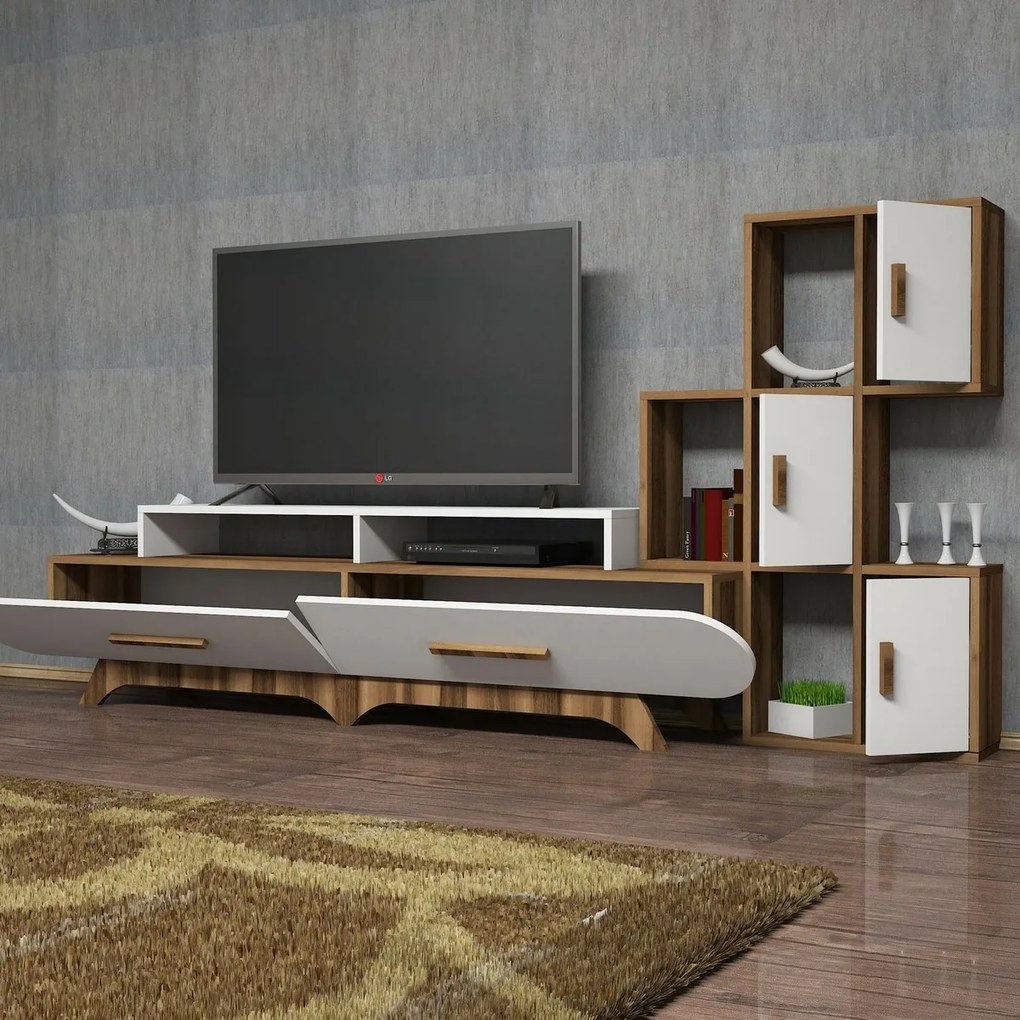 Măsuță TV cu dulap Flora S White and Walnut