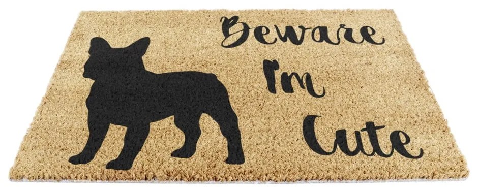 Covoraș de intrare din fibre de nucă de cocos 40x60 cm Beware I'm Cute French Bulldog – Artsy Doormats