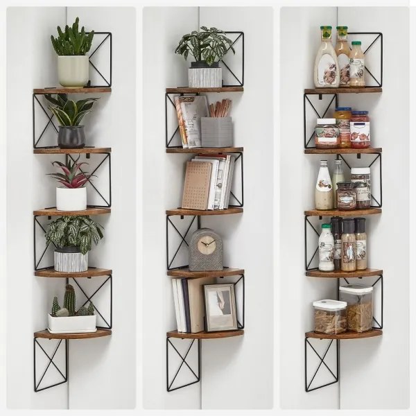 Poliță de colț pentru perete SNAKE maro/negru