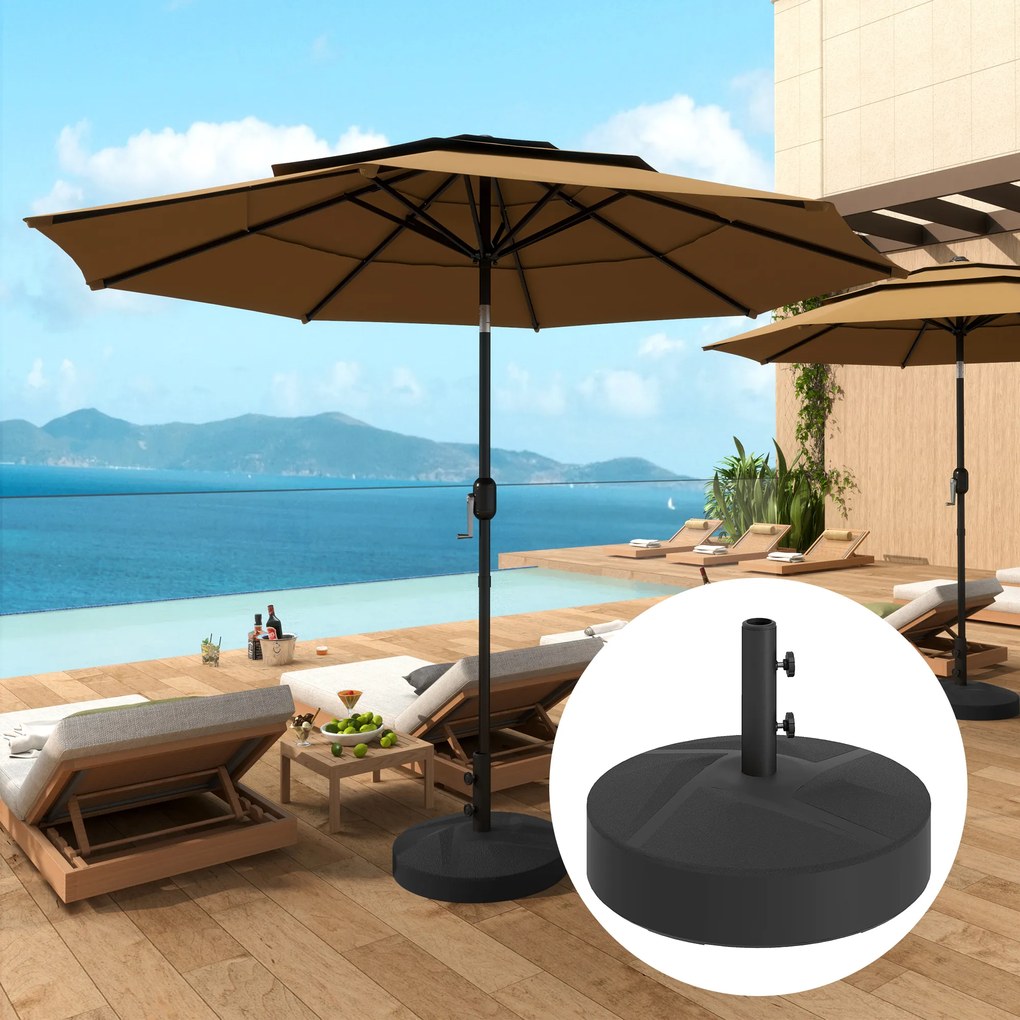 Outsunny Bază pentru Umbrelă Reumplibilă cu Apă 25kg/Nisip 30kg, pentru Tije de Umbrelă Ø36/38/48 mm, Negru | Aosom Romania