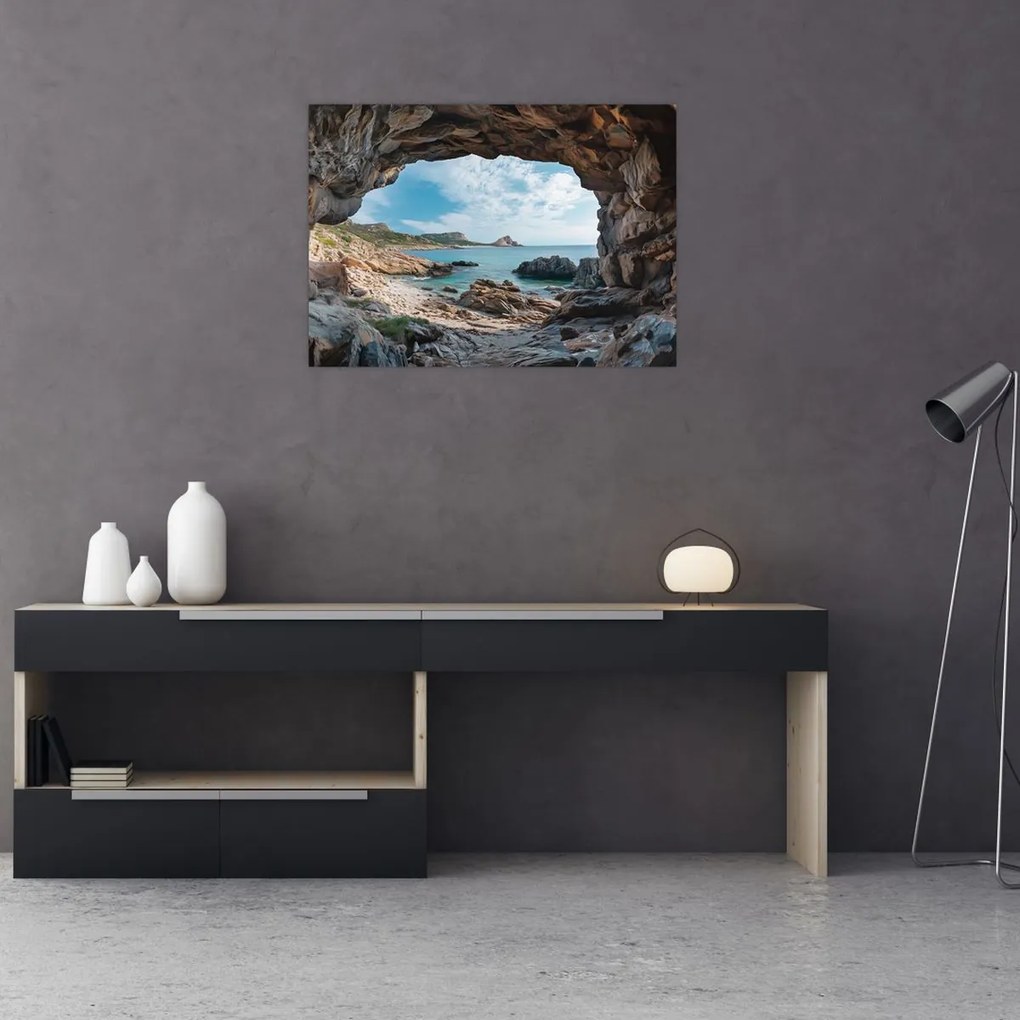 Tablou pe sticlă - Peșteră lângă mare (70x50 cm)