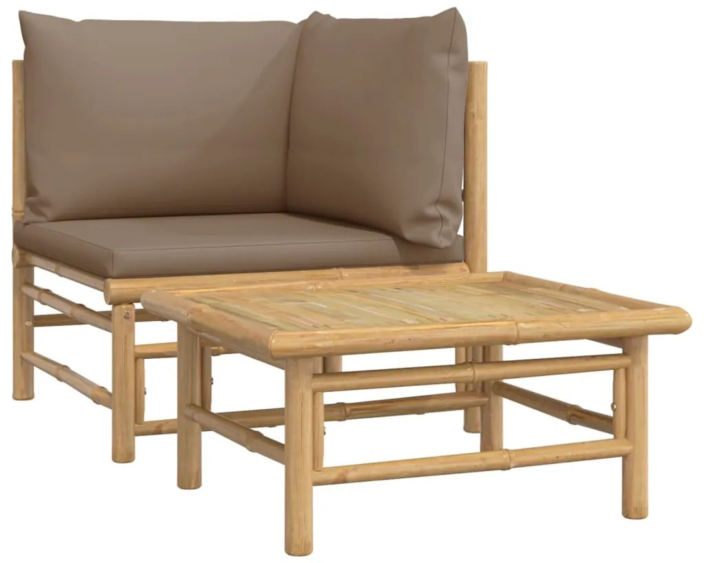 362285 vidaXL Set mobilier de grădină cu perne gri taupe, 2 piese, bambus