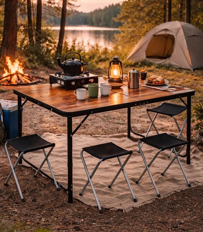 Masă de camping pliabilă cu scaune - set pentru drumeții pentru 4 persoane Gri