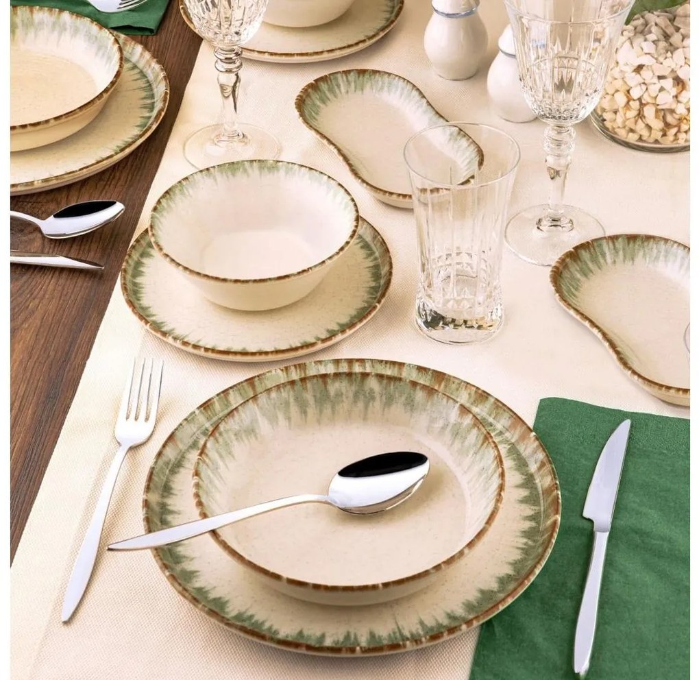 Set veselă, 27 piese, porțelan, bej/maro