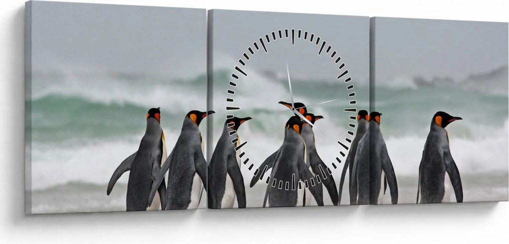 Tablou pinguini în ocean (cu ceas) (90x30 cm)