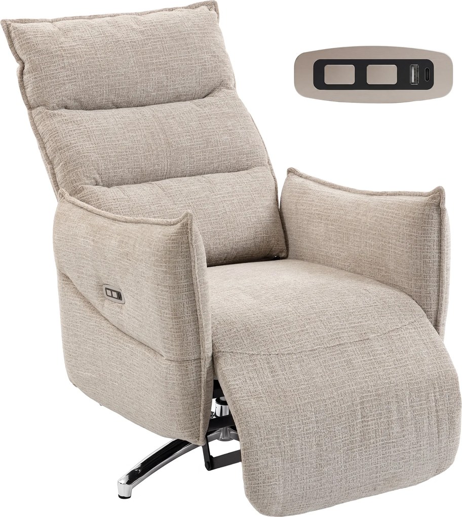 HOMCOM Fotoliu relax electric rotativ pentru adulți, fotoliu cu material aspect in și porturi de încărcare, bej | Aosom Romania
