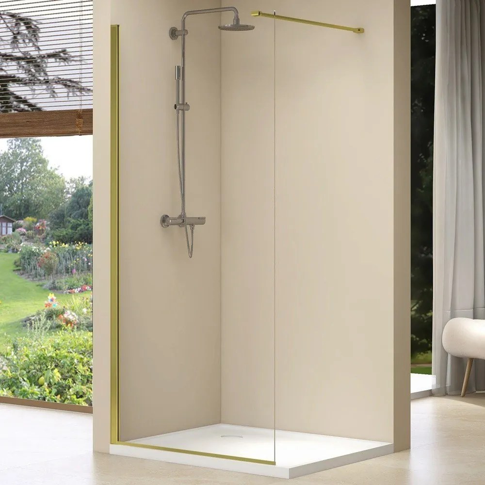 Paravan de dus   Perete de dus Walk in 100x200 cm sticla securizata de 8 mm cu profil auriu